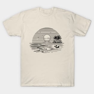 Serene Lines: Minimalist Beach Sunset T-Shirt